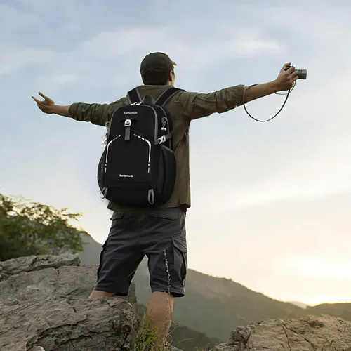 Miniatura 6 de Mochila plegable ligera de 35 litros - Mochila plegable duradera para viajes, senderismo y gimnasio (negro)