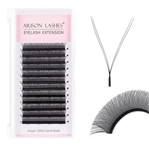 Miniatura 10 de Arison Lashes Extensión de pestañas en forma de W 5D, abanicos prefabricados de volumen suave natural, abanicos de imitación de visón negro mate, 12