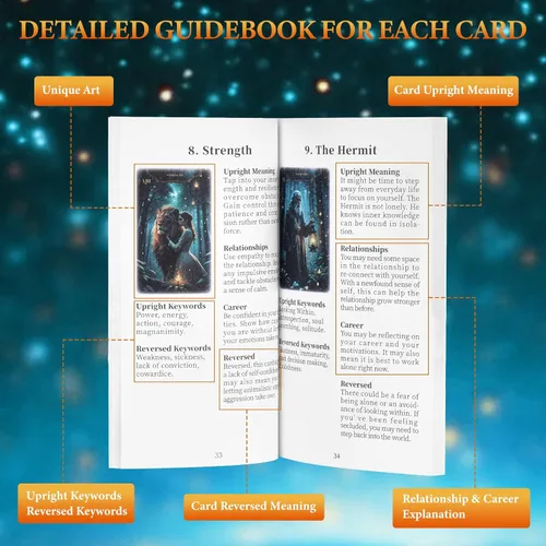 Miniatura 6 de Juego de cartas de tarot con libro guía para principiantes, juego de tarot único original y bonito Oracle con guía de tamaño estándar, 78 cartas