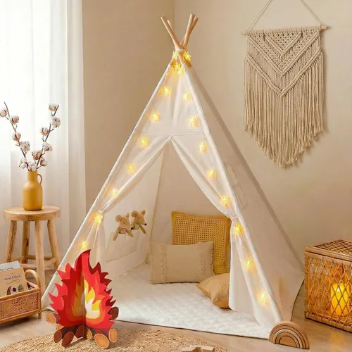Tienda tipi de juguete plegable con cuatro postes marca Han-MM para niños, color blanco