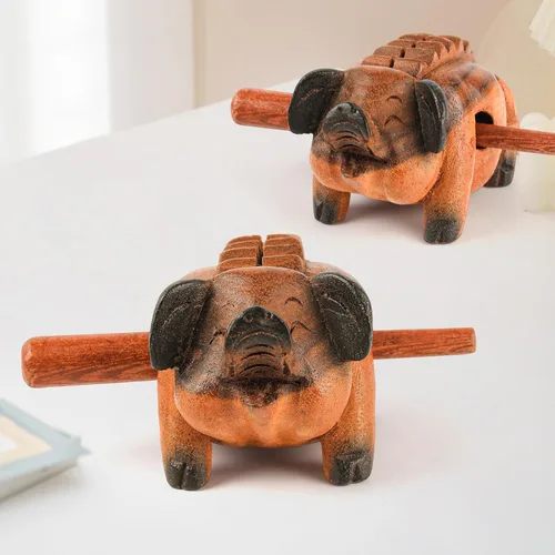 Miniatura 6 de 4" Guiro de madera de cerdo raspador - Instrumento musical de percusión Bloque de tono artesanal 10.16 cm