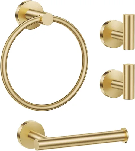 Lairuier Juego de accesorios de baño, juego de 4 piezas para toallas que incluye soporte para papel higiénico, anillo para toallas y 2 ganchos para