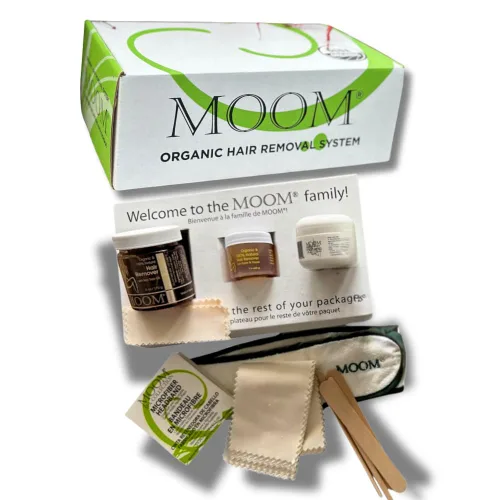 Caja de regalo de kit de depilación orgánica MOOM para mujeres – Cera de azúcar para depilación del rostro, bikini y axilas – Cera de viaje, crema