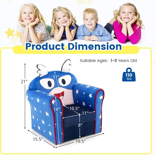 Miniatura 3 de Costzon Sofá para Niños con Reposabrazos con Patrón, Muebles para Niños Pequeños con Construcción de Madera Resistente, Sofá para Niños en Edad