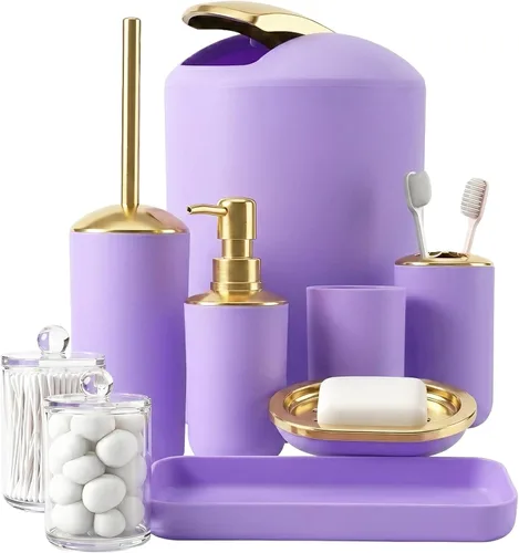 Miniatura 16 de BSSN Juego de 25 accesorios de baño negros y dorados con cortina de ducha y alfombras, basura, cepillo de inodoro, dispensador de jabón, soporte