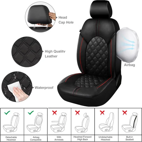 Miniatura 3 de CAROMOP Juego de fundas de asiento delantero de automóvil de cuero PU de lujo - Fundas de asiento automotrices impermeables anti-manchas para Línea