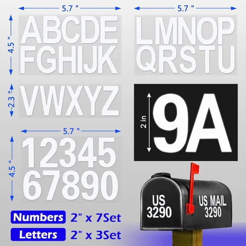 Miniatura 2 de Seloom 148 PCS Calcomanías de Números Reflectantes para Buzón de 2" para Exteriores, Calcomanías de Números y Letras Blancos, Números de Dirección