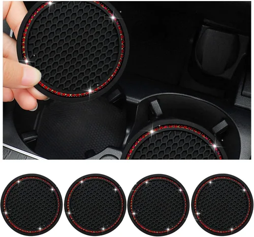 Miniatura 11 de Dickno 2 piezas de portavasos brillantes para automóvil, portavasos de inserción para taza de automóvil de 7 cm con diamantes de imitación, tapete
