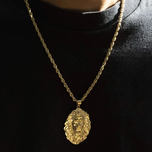 Miniatura 5 de Mr Bling - Colgante de cabeza de león de oro amarillo de 10 quilates 27 x 13in