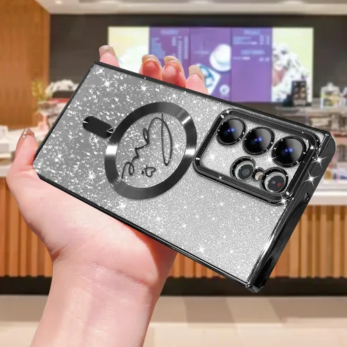 Miniatura 3 de ZONRW - Funda para Samsung Galaxy S22 Ultra magnética, para mujeres y niñas, cubierta trasera suave, lujosa, con corazón de amor, bling, degradado