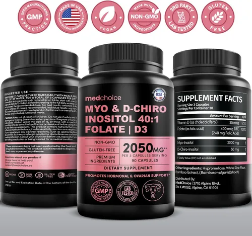 Miniatura 9 de Myo-inositol 40:1 para mujeres – Suplemento de inositol con mio y D-Chiro inositol, folato y vitamina D3 – Cápsulas veganas para rutina diaria