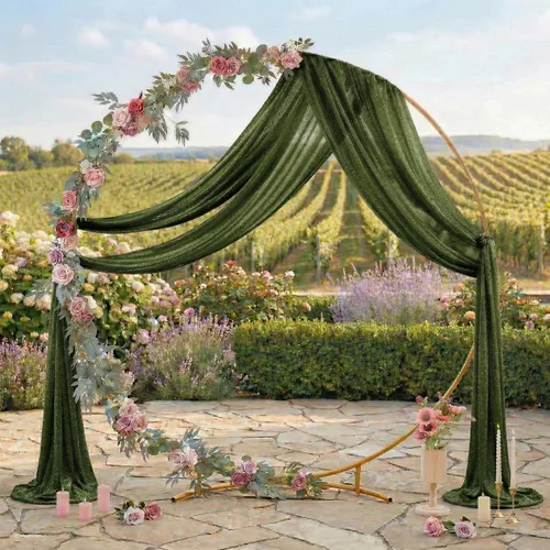 Miniatura 3 de MDS Paquete de 2 paneles de cortina de arco de boda (30 pulgadas de ancho x 30 pies de largo) tela de gasa transparente para boda, ceremonia, Verde