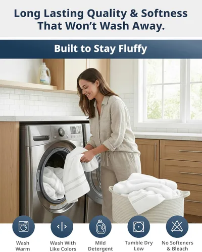 Miniatura 8 de LANE LINEN Juego de 4 toallas de baño 100 % algodón, tecnología exclusiva de cero torsión, toallas blancas grandes (35 x 66 pulgadas), ultra suaves