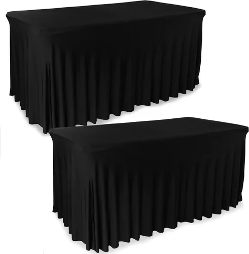 Paquete de 2 faldones de mesa para mesas rectangulares de 6 pies - Cubremesas de spandex para bodas para mesa estándar de 6 pies - Mantel elástico