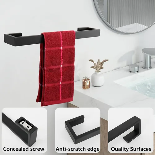Miniatura 2 de TocTen Juego de 7 piezas de accesorios de baño, juego de barra de toalla de acero inoxidable grueso, incluye 2 toalleros de baño, soporte