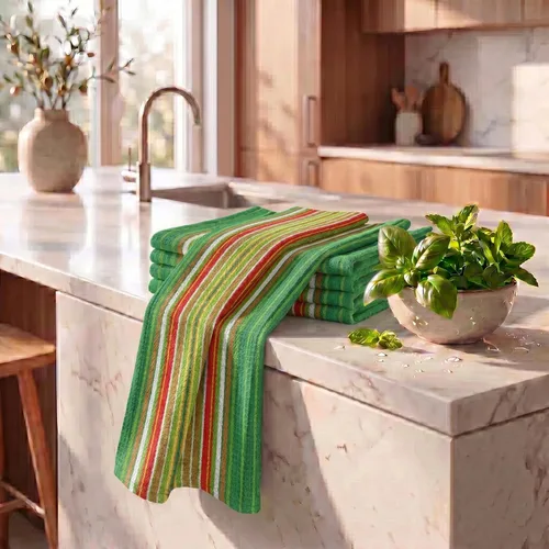 Miniatura 6 de Urban Villa Juego de 6 paños de cocina con diseño de rayas de gofre, color verde hoja, altamente absorbentes, de algodón de gran tamaño, 20 x 30