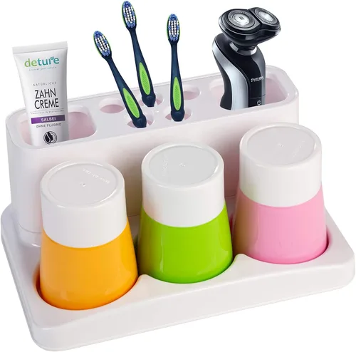 Miniatura 2 de Aebeky Juego familiar para cepillo de dientes para niños, organizador de almacenamiento de baño (naranja+azul+rosa)