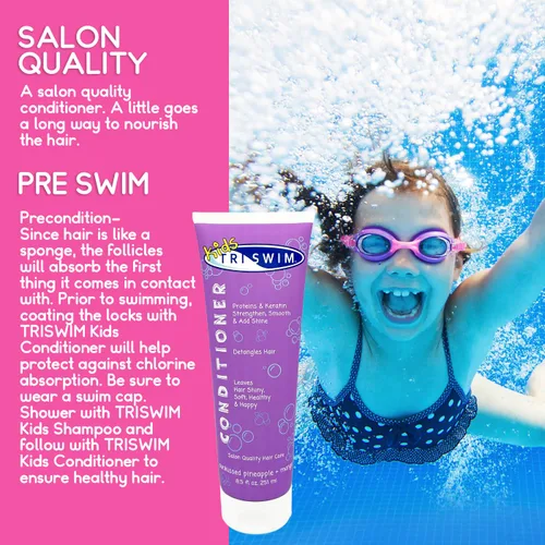 Miniatura 4 de TRISWIM Acondicionador perfumado para niños, cuidado del cabello después del nadador, eliminación de cloro, desenreda, caspa y alivio del cuero