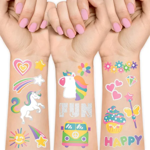Miniatura 11 de Más de 326 tatuajes temporales para niños, 60 hojas de tatuajes falsos de acuarela pequeños con sirena, camión, animales, princesas, pirata, Verde