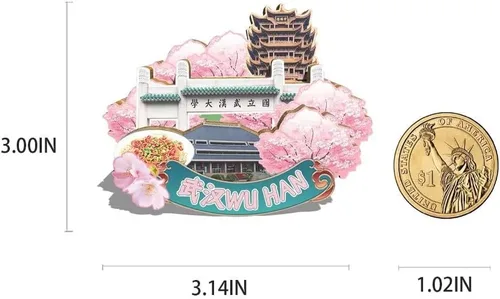 Miniatura 3 de China Wuhan - Imán de nevera con imán de madera 3D, monumentos coleccionables de viaje, decoración hecha a mano