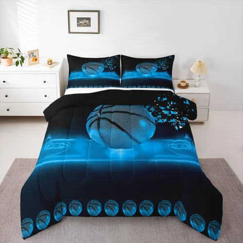 Miniatura 8 de Erosebridal Juego de edredón de baloncesto, tamaño individual, juego de ropa de cama deportiva de neón para niños, niñas, adolescentes, color verde