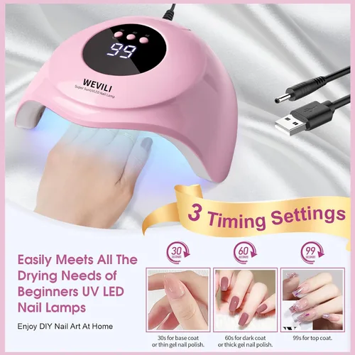 Miniatura 2 de WEVILI Lámpara de uñas LED UV, secadora de uñas de 72 W para esmalte de gel con 24 cuentas LED, 3 temporizadores, lámpara de uñas profesional
