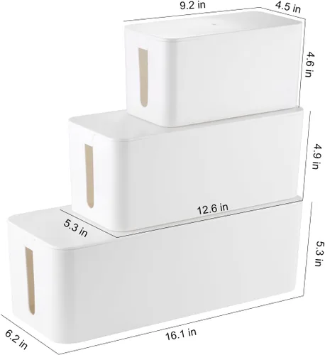 Miniatura 2 de Paquete de 3 cajas de organización de cables con 18 piezas de organización de cables, caja organizadora de cables grande, mediana y pequeña