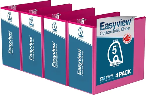Easyview - Carpetas prémium de 3 anillas con cubiertas transparentes y anillos en D, carpetas para escuela u oficina, 5 pulgadas, paquete de 4,