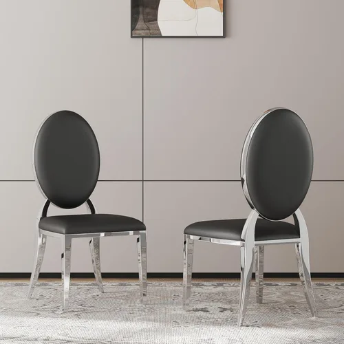 Miniatura 12 de Juego de 2 sillas con 2 sillas de comedor de piel sintética blanca, silla de cocina moderna con respaldo ovalado y patas de acero inoxidable