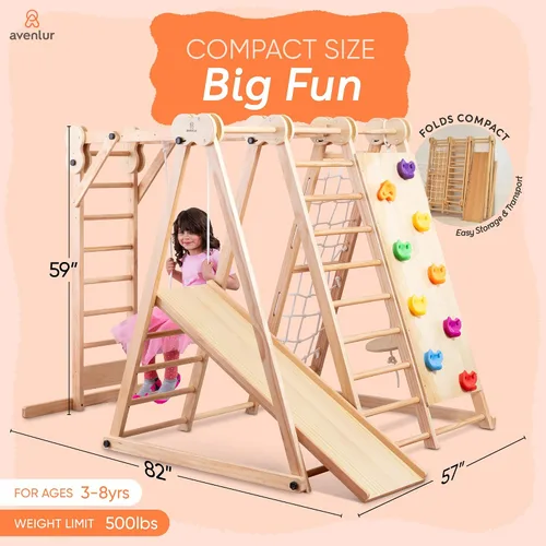 Miniatura 3 de Avenlur Gimnasio de juego interior de 8 en 1 – Gimnasio de la selva para niños pequeños de 2 a 6 años – Juego de escalada de madera para patio