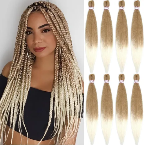 Miniatura 12 de BEFUNNY Cabello para Trenzar, Cabello para Trenzar Pre-Estirado, 24 Pulgadas 8 Paquetes Cabello Preestirado Ombré para Trenzas de Caja de Crochet