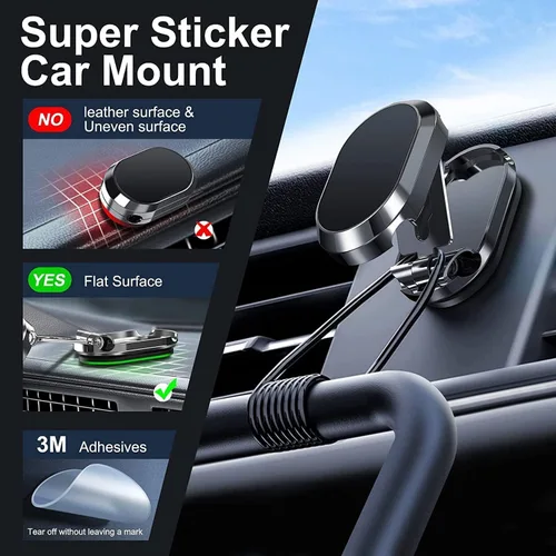 Miniatura 4 de Soporte magnético plegable de aleación para teléfono, soporte para teléfono de coche, soporte giratorio ajustable de 720 grados y plegable