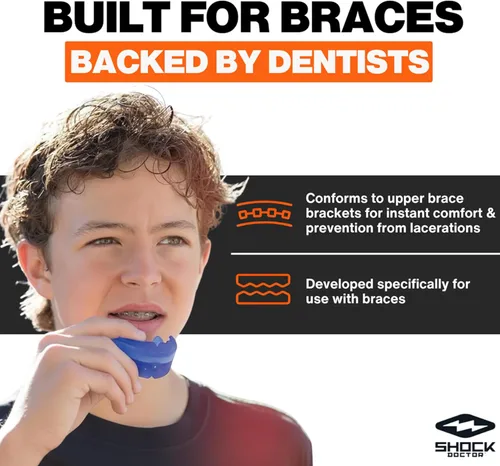 Miniatura 2 de Shock Doctor Braces Protector Bucal de Fútbol Americano, Dientes Superiores e Inferiores. Convertible, Ultra Doble Protección, Protector Bucal