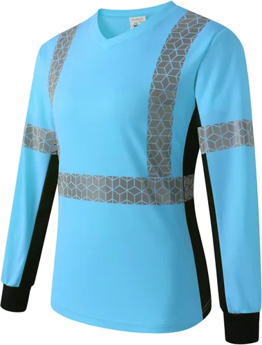 Miniatura 17 de Playera de Seguridad para Mujer, Camiseta Reflectante de Alta Visibilidad para Mujer con Patrón Reflectante Inusual, Manga Corta Transpirable