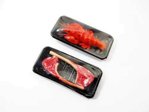 Miniatura 8 de Casa de muñecas Miniature Food 2 Langosta Raw Tomahawk Carne Tray Supermercado Pack 16733