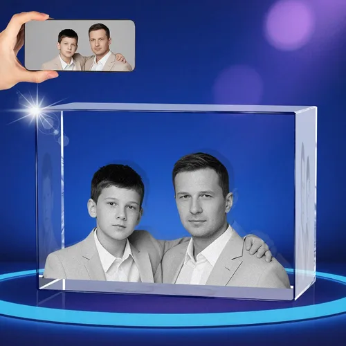 Miniatura 13 de Foto de cristal 3D personalizada, marco de fotos de vidrio grabado con láser, gran aniversario, cumpleaños, Navidad, Día del Padre, regalos