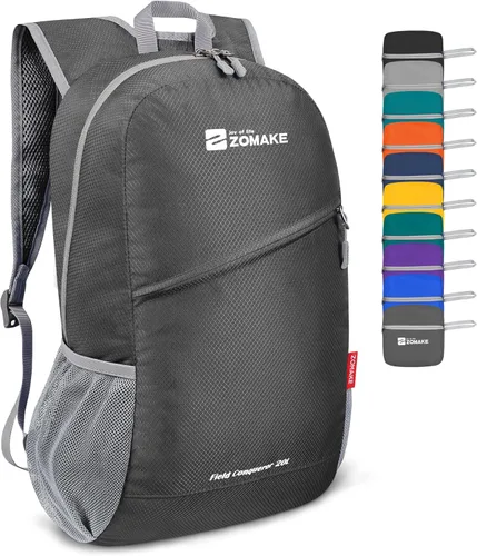 ZOMAKE Mochila ligera y plegable, mochila pequeña para senderismo, resistente al agua, bolsa de día para viajes (gris medio)