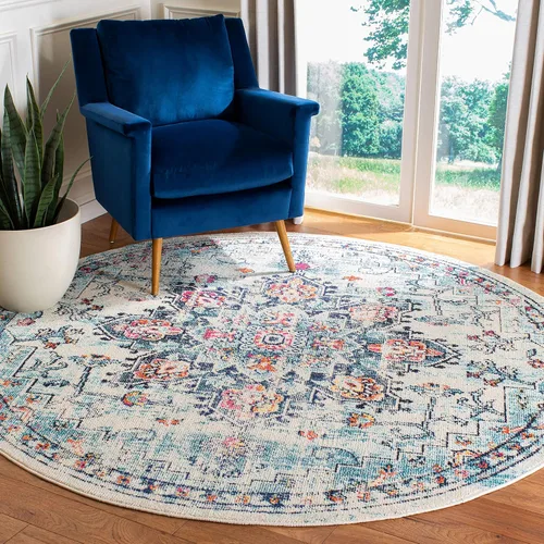 Miniatura 12 de Safavieh Madison Collection (MAD473M) Tapete redondo de 4 pies, azul y azul claro, diseño chic y bohemio desgastado de medallón, no pierde fibras