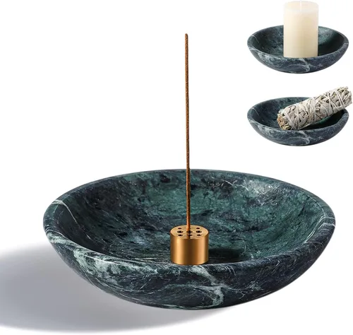 Miniatura 15 de Koville Soporte de incienso de mármol natural, soporte para varillas de incienso con 9 agujeros, quemador de incienso hecho a mano con recogedor
