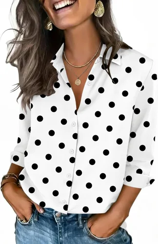 Miniatura 9 de Zeagoo Camisas con botones para mujer, manga 3/4, cuello en V, blusas con cuello en V, trajes casuales de negocios