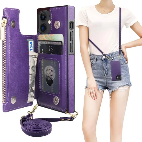 Miniatura 9 de Bocasal Funda tipo cartera cruzada para iPhone 12 Pro Max con tarjetero, protector de ranura para tarjetas con cremallera, a prueba de golpes