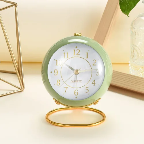 Miniatura 2 de Tetino Relojes despertadores analógicos, retroiluminación retro, bonito diseño simple, pequeño reloj de escritorio con luz nocturna, silencioso sin
