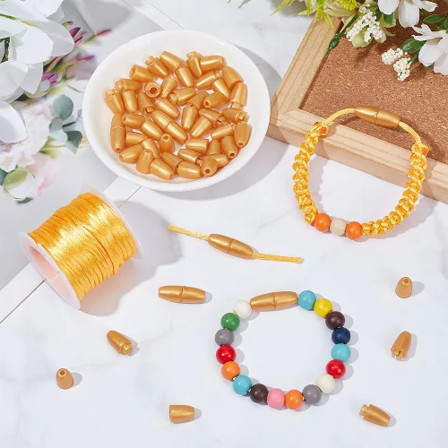 Miniatura 5 de PH PandaHall 30 Juego de Cierres Separables para Cordones, Cuerdas de Cordón de Nylon Dorado de 10m 2mm con Conectores de Barril de Plástico
