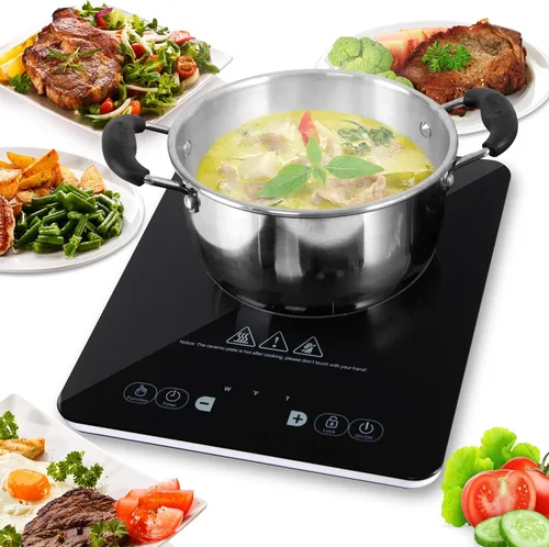 NutriChef Placa de cocción eléctrica de inducción – Quemador de estufa portátil digital único digital para encimera, bloqueo de seguridad para