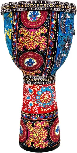 Miniatura 9 de RUOSWTE Djembe Bongo, tambor de copa hecho de cabeza de tambor de piel de cabra, tela pintada a mano, estilo de África occidental, regalo