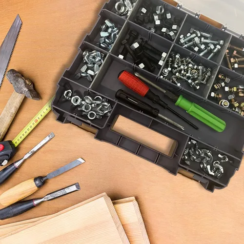 Miniatura 3 de Organizador de Caja de Herramientas de Doble Cara, Caja de Almacenamiento de Hardware, Organizador Portátil de Piezas Pequeñas con Separadores