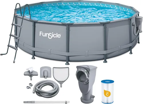 Miniatura 7 de Funsicle Oasis Designer - Piscina redonda sobre el suelo de 14 pies x 42 pulgadas con bomba de filtro SkimmerPlus, escalera y cubierta de piscina