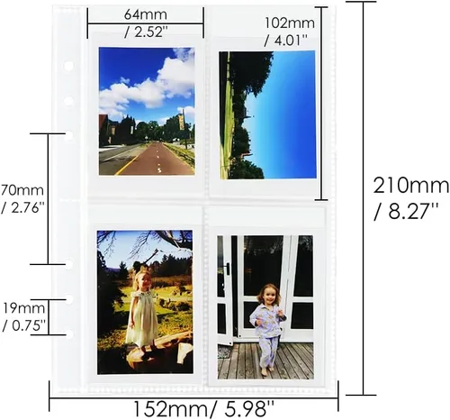 Miniatura 2 de 200 bolsillos para fotos de 2.5 x 4 pulgadas, tamaño A5, 6 anillas, 25 hojas de doble capa transparente para fotos, página interior, 4 bolsillos