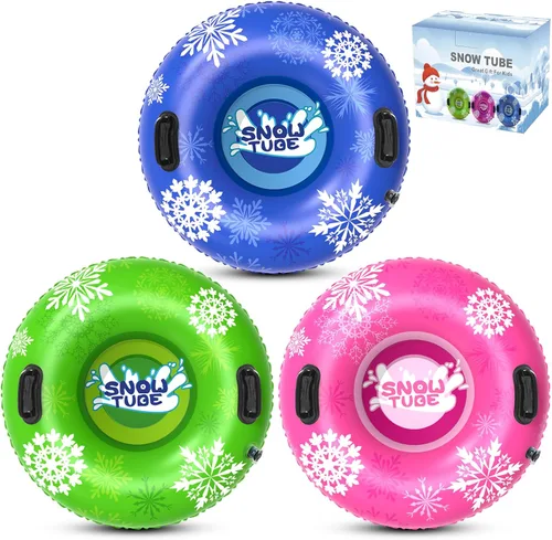 KEUCL Tubo de Nieve, 3 Paquetes para Toda la Familia, Trineo de Nieve Inflable para Niños y Adultos, Trineos de Fondo Duro Resistente Engrosado para