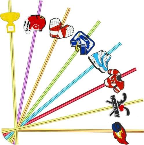 24 popotes rectos reutilizables con temática de hockey sobre hielo para hockey sobre hielo, regalos de fiesta deportiva, pajitas de bebidas diarias,